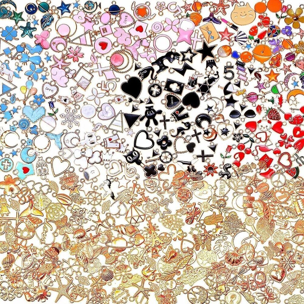 400Pcs Charms for Jewelry Making, Assorted Enamel Bracelet Bangle Charms, Mixed